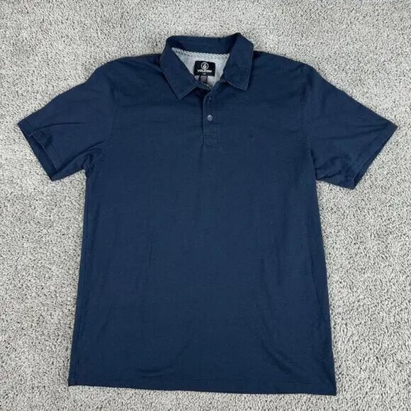 Volcom Shirt Mens Large Blue Black Logo Cotton Polyester Blend Short Sleeve - Picture 1 of 3